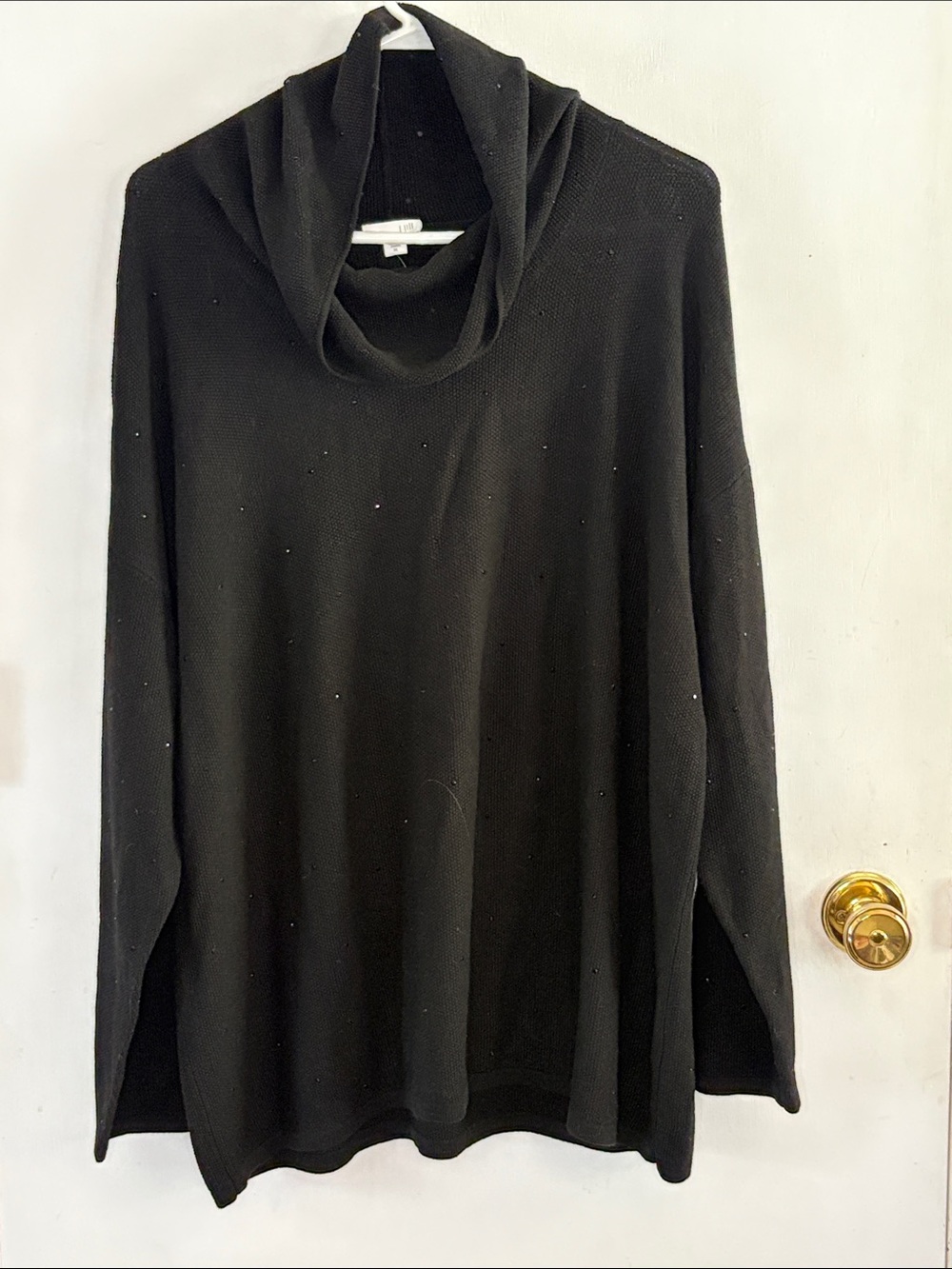 J Jill black cowl neck tunic length sweater black bling Size XL